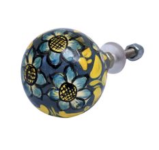 Hand Pinted Sunflower Indian Kashmiri Cabinet Knobs